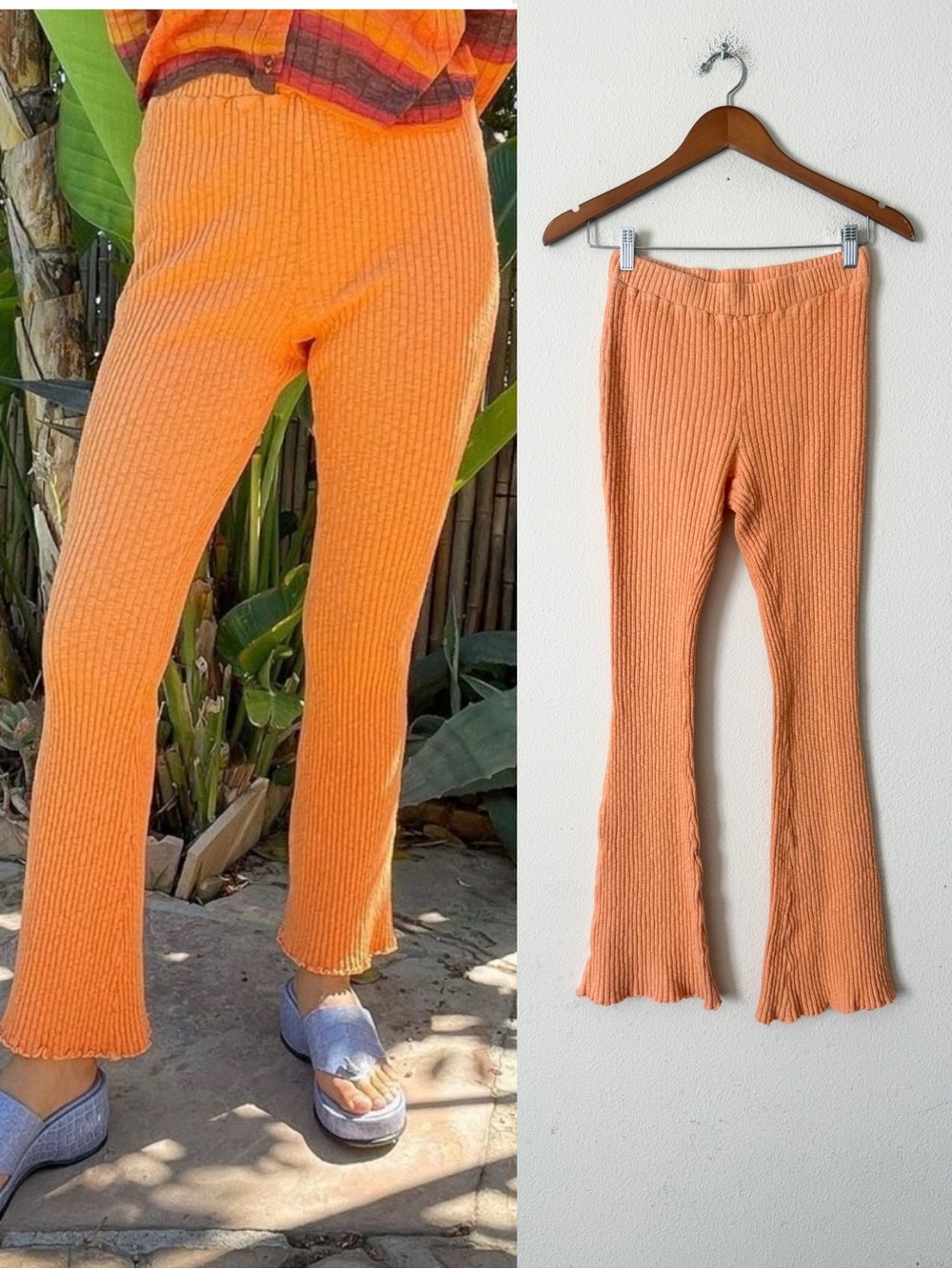 Lisa Says Gah XS Bec ribbed knit high rise mini flare pants in orange